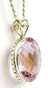 Huge Lavender/Pink Quartz Sterling Pendant & Chain