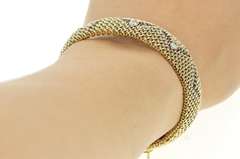 14K Yellow Gold 0.72 Ctw Diamond Zig Zag Mesh Rounded Chain Bracelet