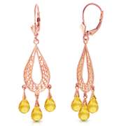 Solid Rose Gold Chandelier Earrings Natural Citrine