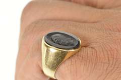 14K Yellow Gold 1930's Men's Carved Carnelian Intaglio Cameo Ring