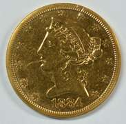 Well struck 1884-S US $5 Liberty Gold Piece