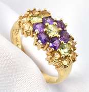 Colorful Flower Motif Cluster Ring