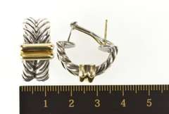 Sterling Silver Two Tone Braid Bar French Clip Back Curved Earrings