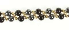 14K Yellow Gold Round Black Onyx Hematite Beaded Statement Bracelet