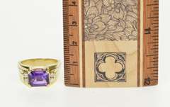 14K Yellow Gold Emerald Cut Amethyst Diamond Accent Fashion Ring