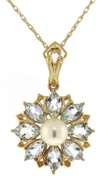Favorite Pearl & Aquamarine Flower Pendant on Chain