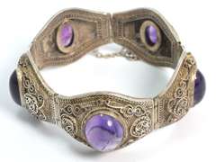 Ornate Vintage Amethyst Bracelet in Sterling Silver