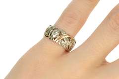 14K White Gold 9.3mm Victorian Etched Scroll Wedding Band Ring