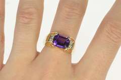 14K Yellow Gold Emerald Cut Amethyst Diamond Accent Fashion Ring