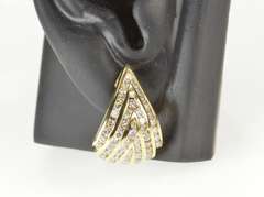 14K Yellow Gold 1.85Ctw Chevron Diamond Statement French Clip Earrings