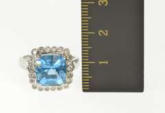 14K White Gold Cushion Blue Topaz Scalloped Diamond Halo Ring