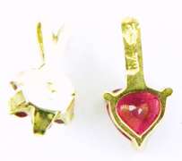 2 Petite 10K Ruby & Diamond Pendants