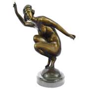 Nudist Performer Bronze Sculpture on Marble Base Statue