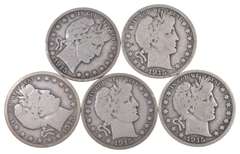 Lot Of 5 1915 Barber Half Dollars