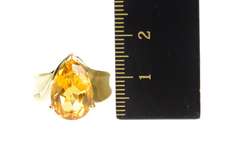 14K Yellow Gold Pear Cut Citrine Solitaire Statement Ring