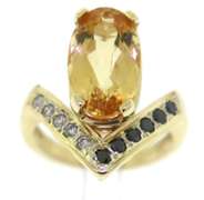 Stylish 14kt YG Citrine with Black & White Diamond Ring