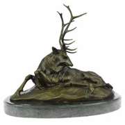 Deer Bronze Sculpture on Marble Base Statue