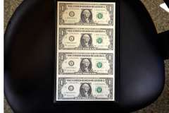 Uncut sheet of 4 One dollar bills A series  2003