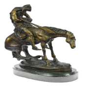 Indian Man with Spear on Horse Bronze Sculpture