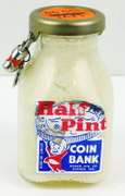 Vintage 1/2 Pint Glass Coin Bank w/Lock & Key