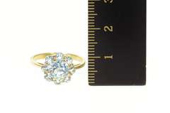 10K Yellow Gold Round Blue Topaz Halo Cluster Cocktail Ring