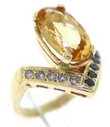 Stylish 14kt YG Citrine with Black & White Diamond Ring