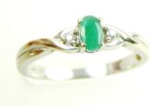 10K White Gold Emerald & Diamonds Ring, Size 7