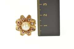 14K Yellow Gold 1960's Pearl Ruby Flower Cluster Cocktail Ring
