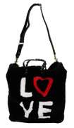 DOLCE & GABBANA Black LOVE Inlays Handbag Sling Shoulder Borse Fur Bag