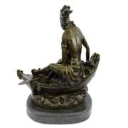 Indian Maiden in Canoe Bronze Sculpture
