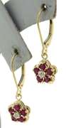 Dainty 14kt YGY Ruby Flowers with Diamond Accent Earrings