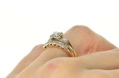 14K Yellow Gold 0.50 Ctw Diamond Bridal Set Retro Engagement Ring