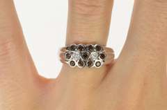 14K White Gold Smoky Quartz Diamond Floral Cluster Band Ring
