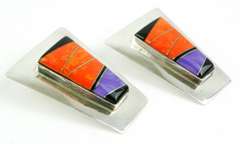 Signed Large Zuni Sterling Gemstone Earrings