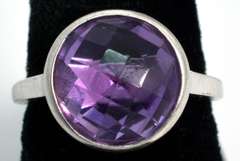 Checkerboard Cut Purple Crystal Ring, Sterling