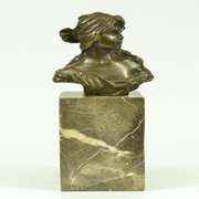 Female Bust Bronze Sculpture on Marble Base Figurine