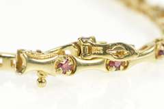 14K Yellow Gold Ruby Encrusted Curved Bar Link Chevron Necklace