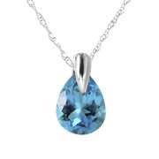 Solid White Gold Necklace Natural Blue Topaz