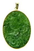Large Vintage Gold-Filled Carved Jade Pendant