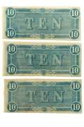 3 CU $10 Confederate Notes Feb 17 1864