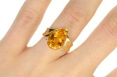 14K Yellow Gold Pear Cut Citrine Solitaire Statement Ring