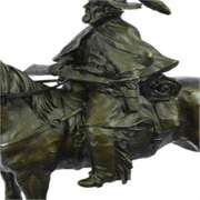 Tribute Hot Cast Cowboy With Riffle on Horse Bronze Sculpture