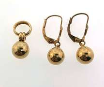 Dangling 14kt Ball Pendant and Earring Set