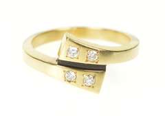 14K Yellow Gold Retro Diamond Inset Black Enamel Bypass Ring
