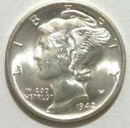 Exceptional BU 1942 S Mercury Dime W/ FSB Tough Date!!