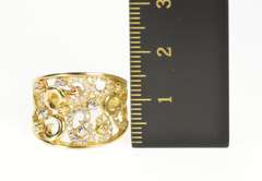 14K Yellow Gold Ornate Swirl Curved CZ Encrusted Statement RIng