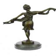 Dancer Bronze Sculpture on Marble Base Figurine