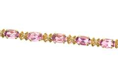 14K Yellow Gold Oval Pink Topaz X Link Tennis Bracelet
