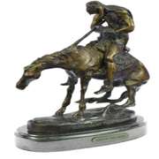 Indian Man with Spear on Horse Bronze Sculpture