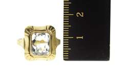 8K Yellow Gold 1930's Ornate Blue Topaz Solitaire Statement Ring